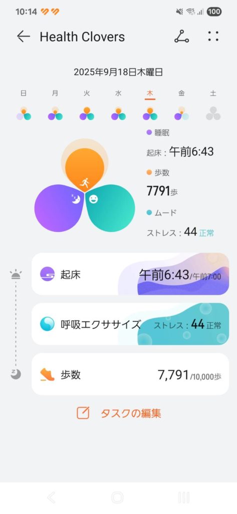 スマートウォッチの健康管理画面