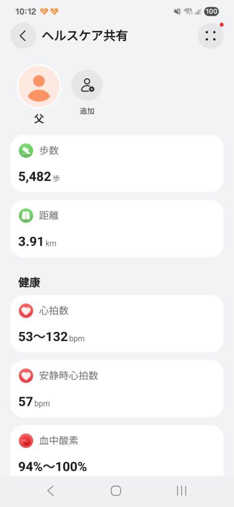 スマートウォッチの共有画面